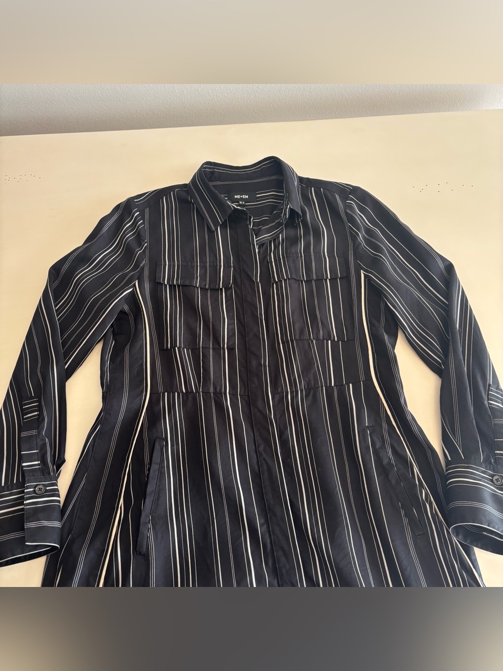 ME+EM Women’s Black Pinstripe Long Shirt Dress Size 4 - Picture 4 of 12
